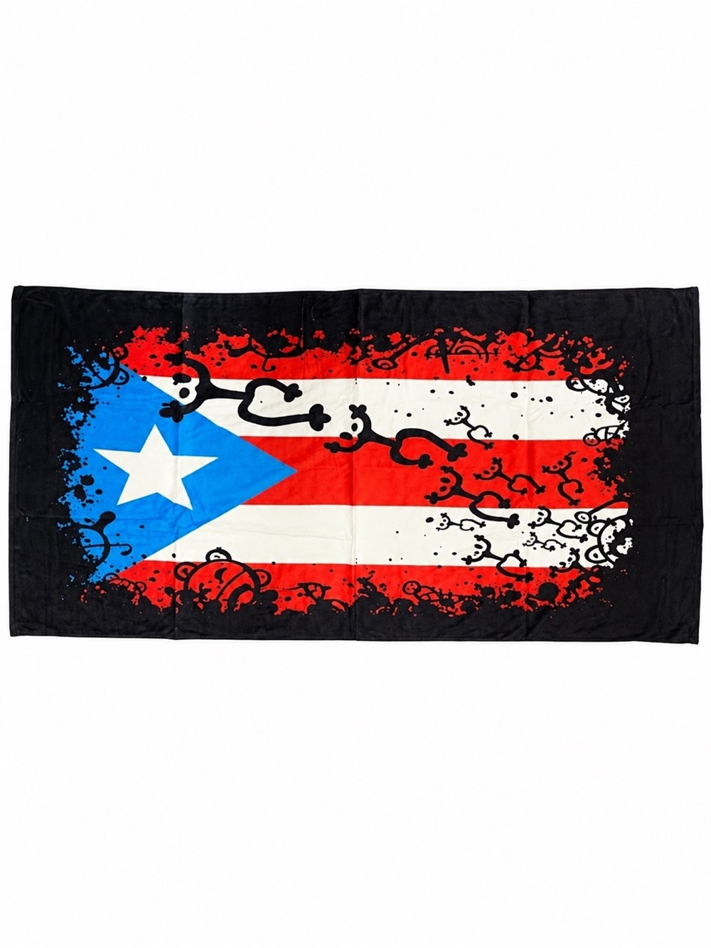 Black Puerto Rico Flag Beach Towel - Red, White & Blue